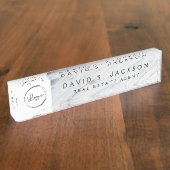 Custom Logo Wit Grijs Marmer Elegant Professional Naambordje (Zijkant)