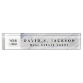 Custom Logo Wit Grijs Marmer Elegant Professional Naambordje (Voorkant)