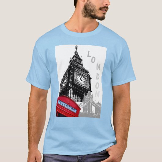 Custom London Big Ben Clock Tower Red Telefoon T-shirt (Voorkant)