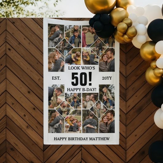 Custom Look Who's 50 Happy Birthday Photo Collage Spandoek