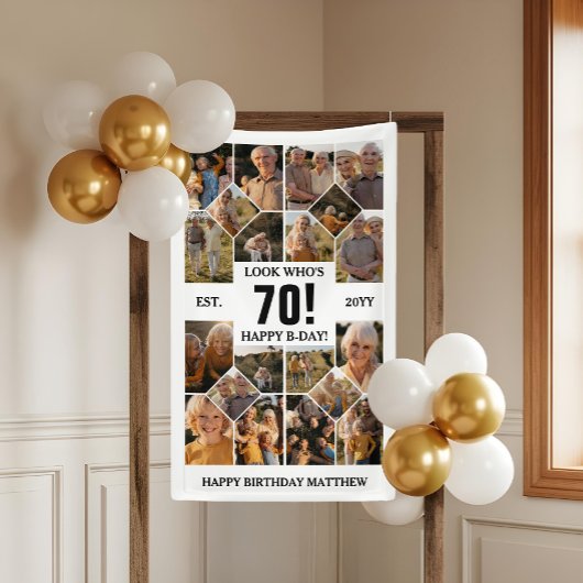 Custom Look Who's 70 Happy Birthday Fotocollage Spandoek