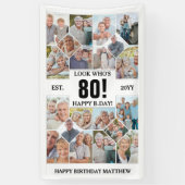 Custom Look Who's 80 Happy Birthday Photo Collage Spandoek (Verticaal)