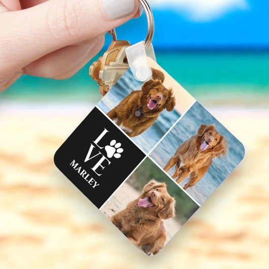 Custom Love Dog Lover Name Photo Collage Pet Sleutelhanger