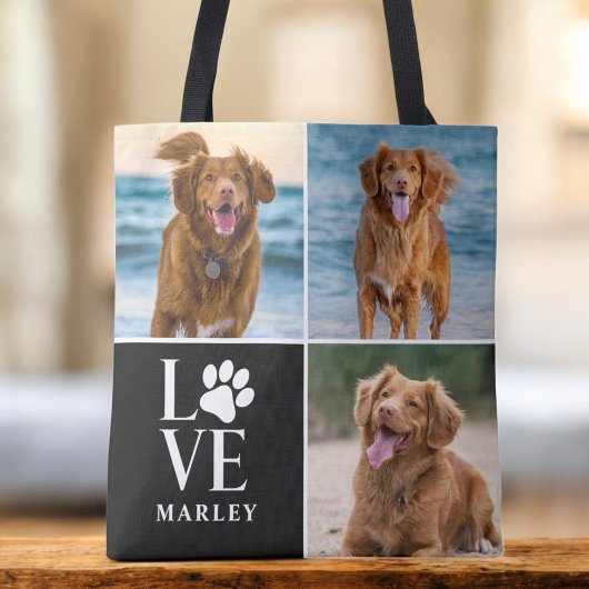 Custom Love Dog Lover Name Photo Collage Pet Tote Bag