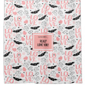 Custom Love Gift Shower Curtain Hand Drawn Hearts Douchegordijn (Voorkant)