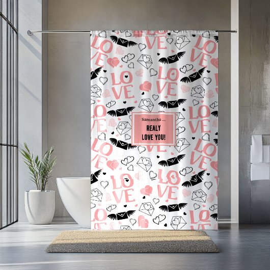 Custom Love Gift Shower Curtain Hand Drawn Hearts Douchegordijn