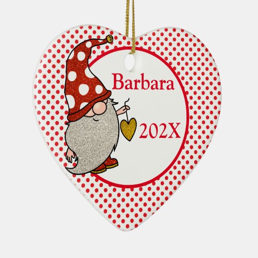 Custom Love Gnome kerstboom Keramisch Ornament (Rechts)