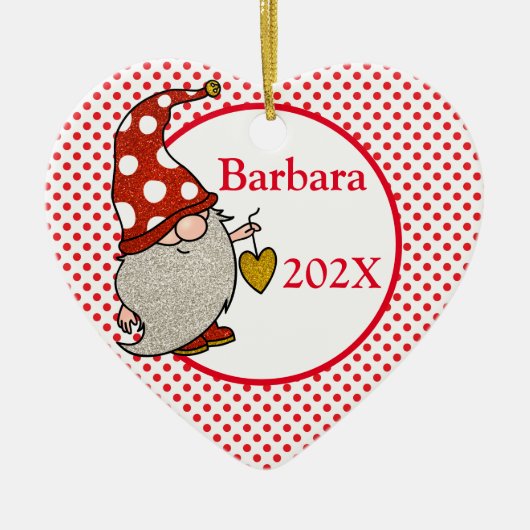 Custom Love Gnome kerstboom Keramisch Ornament (Voorkant)