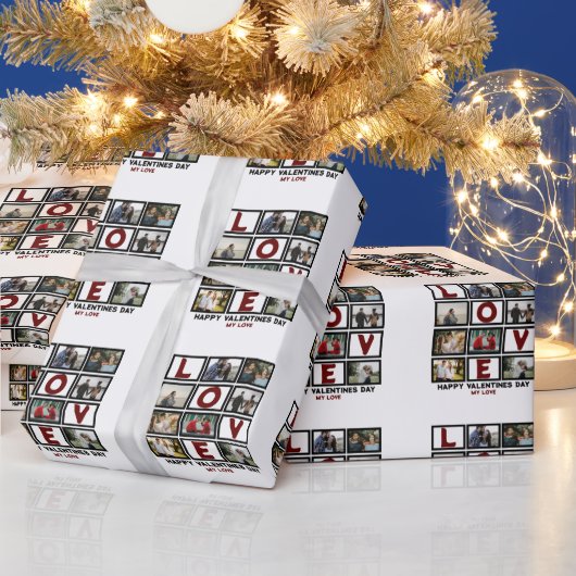 Custom Love Happy Valentines Day 8 Photo Collage Cadeaupapier (Feestdagen)