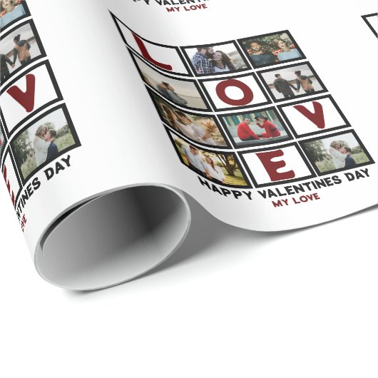 Custom Love Happy Valentines Day 8 Photo Collage Cadeaupapier (Rol Hoek)
