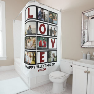 Custom Love Happy Valentines Day 8 Photo Collage Douchegordijn