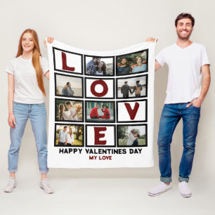 Custom Love Happy Valentines Day 8 Photo Collage Fleece Deken