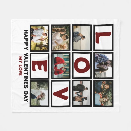 Custom Love Happy Valentines Day 8 Photo Collage Fleece Deken (Voorkant (Horizontaal))