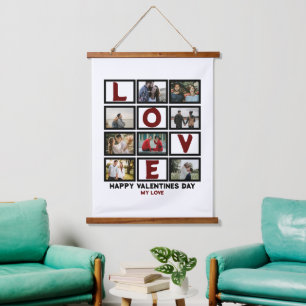 Custom Love Happy Valentines Day 8 Photo Collage Hangend Wandkleed