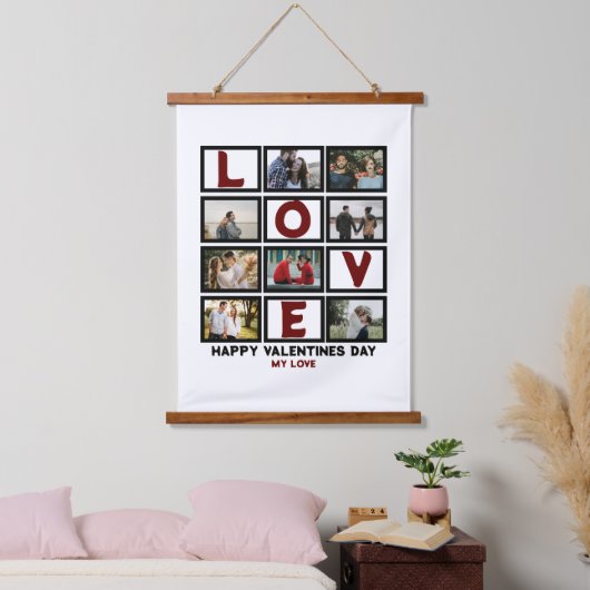 Custom Love Happy Valentines Day 8 Photo Collage Hangend Wandkleed (Slaapkamer)