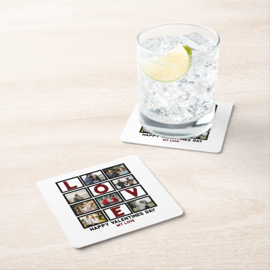 Custom Love Happy Valentines Day 8 Photo Collage Kartonnen Onderzetters (Insitu)