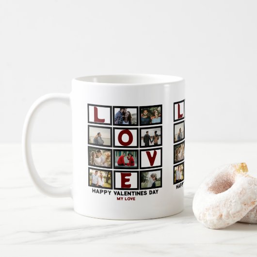 Custom Love Happy Valentines Day 8 Photo Collage Koffiemok (Met donut)