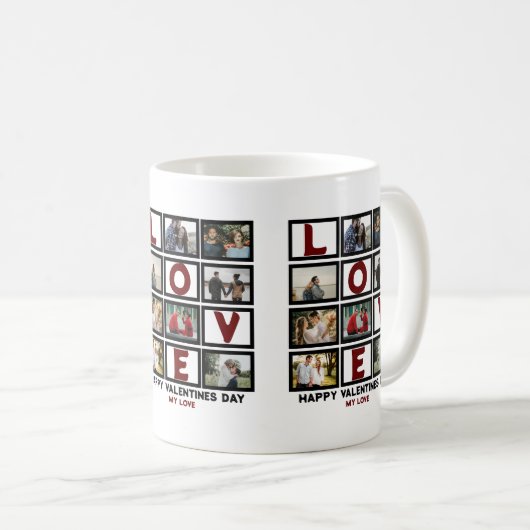 Custom Love Happy Valentines Day 8 Photo Collage Koffiemok (Voorkant rechts)