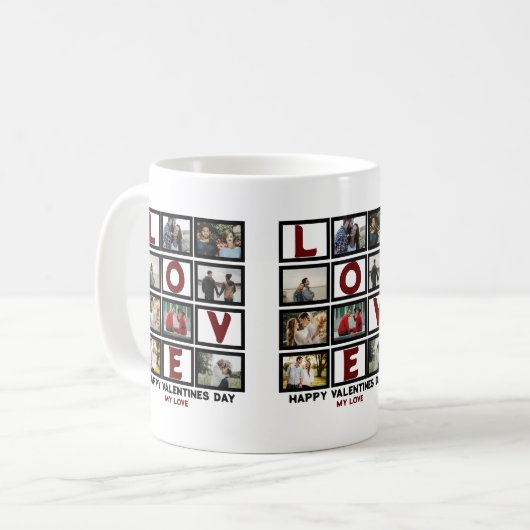 Custom Love Happy Valentines Day 8 Photo Collage Koffiemok (Voorkant links)