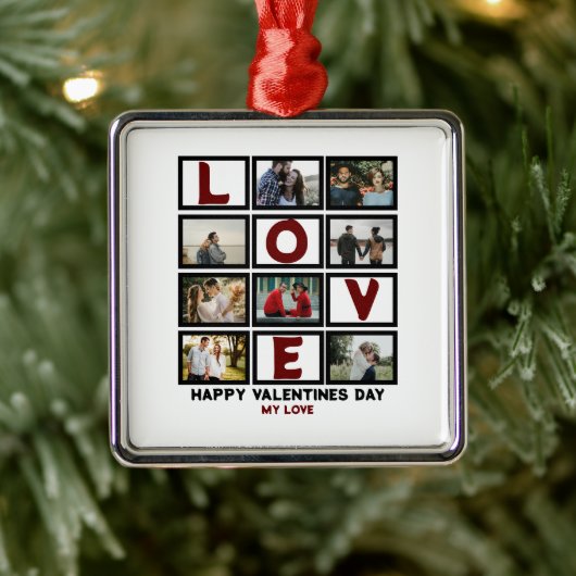 Custom Love Happy Valentines Day 8 Photo Collage Metalen Ornament (Boom)