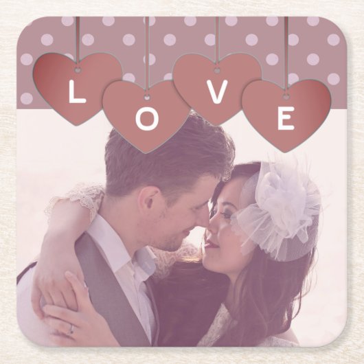 Custom Love Hearts Banner Overlaid Custom Photo Kartonnen Onderzetters (Voorkant)