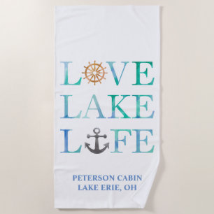Custom Love Lake Life Typography Waterverf Strandlaken