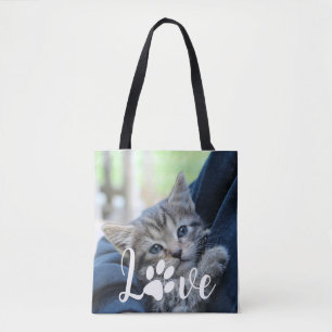 Custom Love Paw Cat Lover Pet Photo Tas
