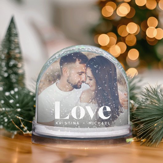 Custom Love Photo Snow Wereldbol met Paar Namen Sneeuwbol