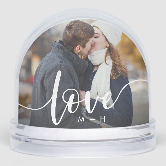 Custom Love Script Photo Snow Wereldbol met Initia Sneeuwbol (Voorkant)