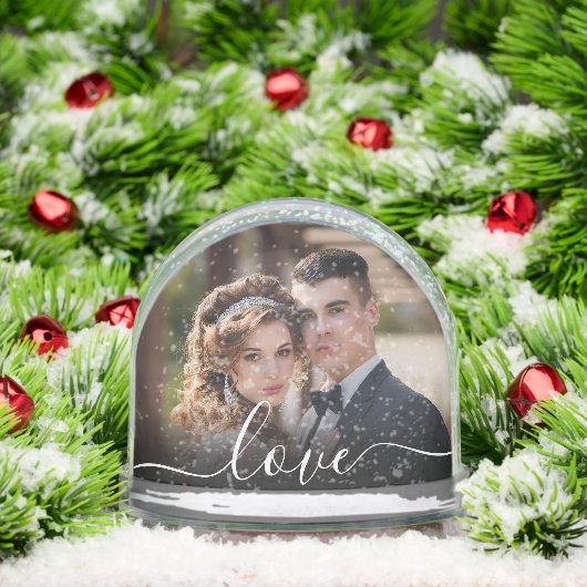 Custom Love Simple Modern Script 2 Photo Snow Glob Sneeuwbol (Kerstmis)