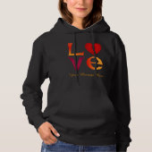 Custom LOVE Square Lettering Rood & Geel op donker Hoodie (Voorkant)