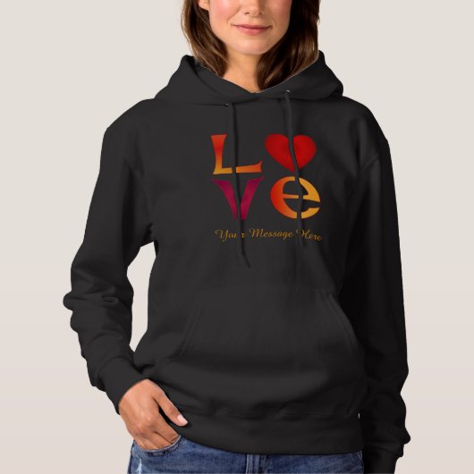 Custom LOVE Square Lettering Rood & Geel op donker Hoodie (Voorkant)