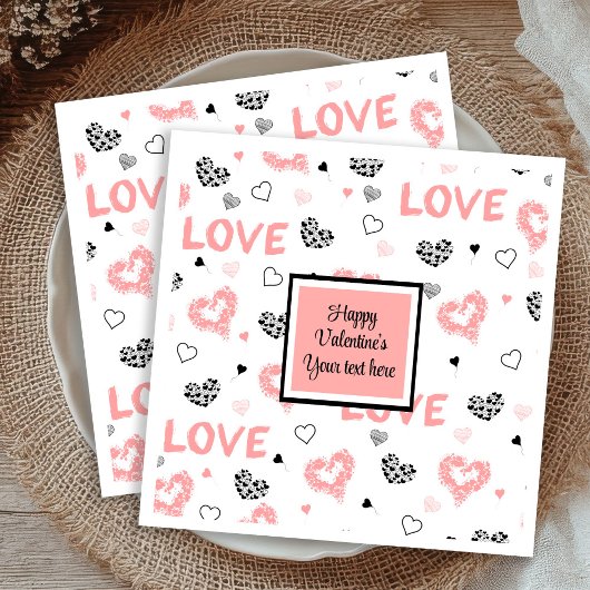 Custom Love Text Hearts Hand Drawn Valentine Napki Servet