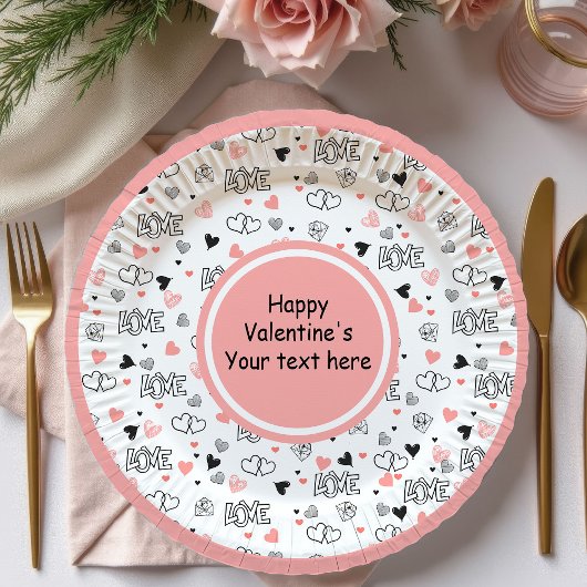 Custom Love Text Hearts Hand Drawn Valentine Plate Papieren Bordje