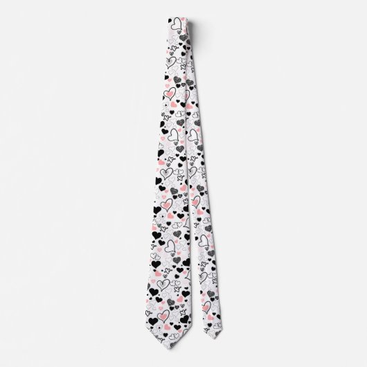 Custom Love Tie Pink Black Heart Sketch Stropdas (Voorkant)