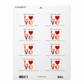 Custom LOVE Vierkante Lettering Rood & Geel Adres Etiket (Full Sheet)