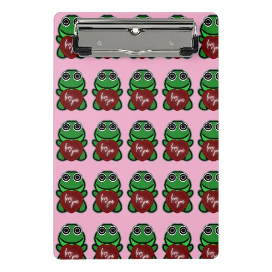 Custom Love You Kawaii Frog Heart Gift Mini Klembord (Voorkant)