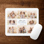 Custom Love You mammie Moederdag Photo Collage Muismat<br><div class="desc">Hou van je mama! Een prachtig modern familiefoto collage cadeau voor een geliefde moeder combineert een prachtig handgeschreven script met moderne typografie en lay-out. Vul dit aangepaste muismatje met acht favoriete familiefoto's van kinderen,  bruiloften en andere levensgebeurtenissen en breng de komende jaren een glimlach op het gezicht van moeder.</div>