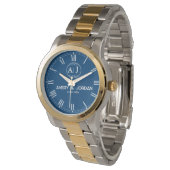 Custom lovers name monogram Personalized blue Horloge (Gekanteld)