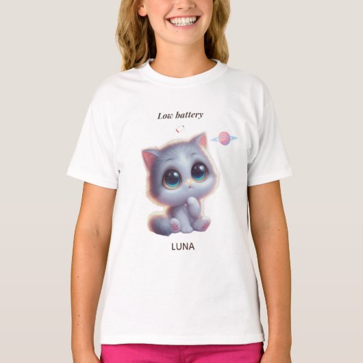 Custom Low Battery Cat T-Shirt (Voorkant)