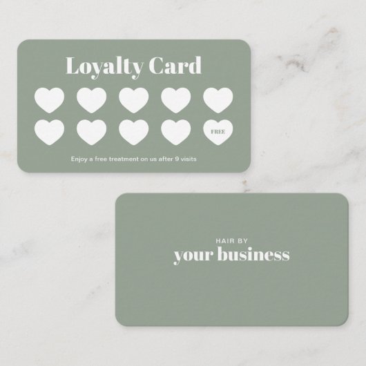 Custom Loyalty Kaart Eenvoudig Modern Sage Groen (Voorkant / Achterkant)