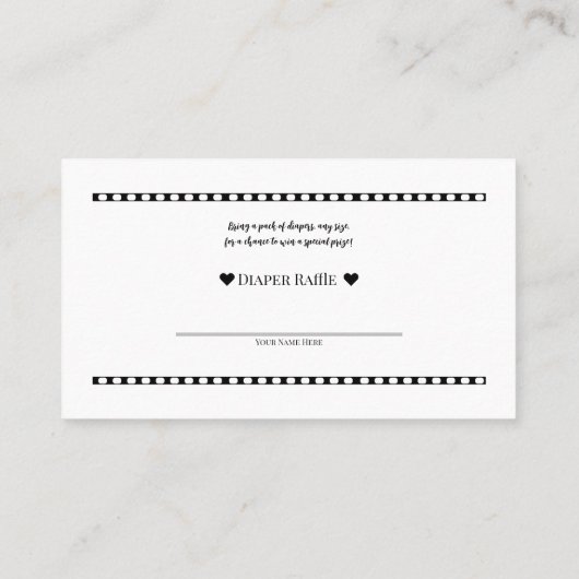 Custom Luier Raffle Baby shower Foto Prijs Kaarten Visitekaartje (Achterkant)