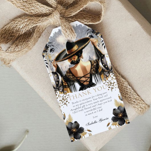 Custom Luxe Zwart Goud Quinceañera Cadeaulabel