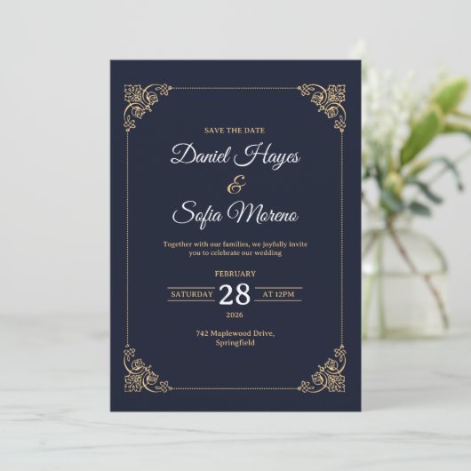 Custom Luxury Gold Wedding Invitation  Kaart (Staand voorkant)