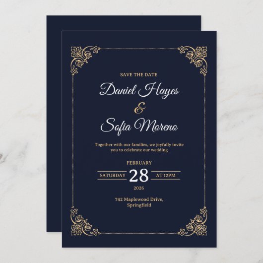 Custom Luxury Gold Wedding Invitation  Kaart (Voorkant / Achterkant)