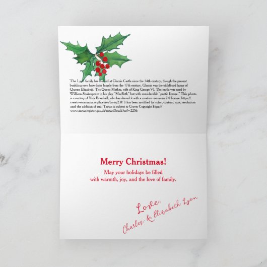 Custom Lyon Scottish Clan Glamis Castle Pset Xmas Kaart (Binnen)