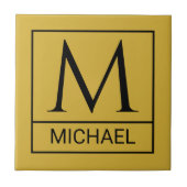 Custom M Gold Ceramic Tile with Initial & Name Tegeltje (Voorkant)