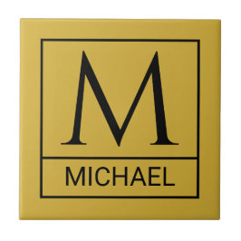 Custom M Gold Ceramic Tile with Initial & Name Tegeltje