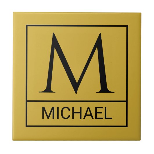 Custom M Gold Ceramic Tile with Initial & Name Tegeltje (Voorkant)