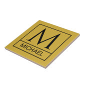 Custom M Gold Ceramic Tile with Initial & Name Tegeltje (Zijkant)